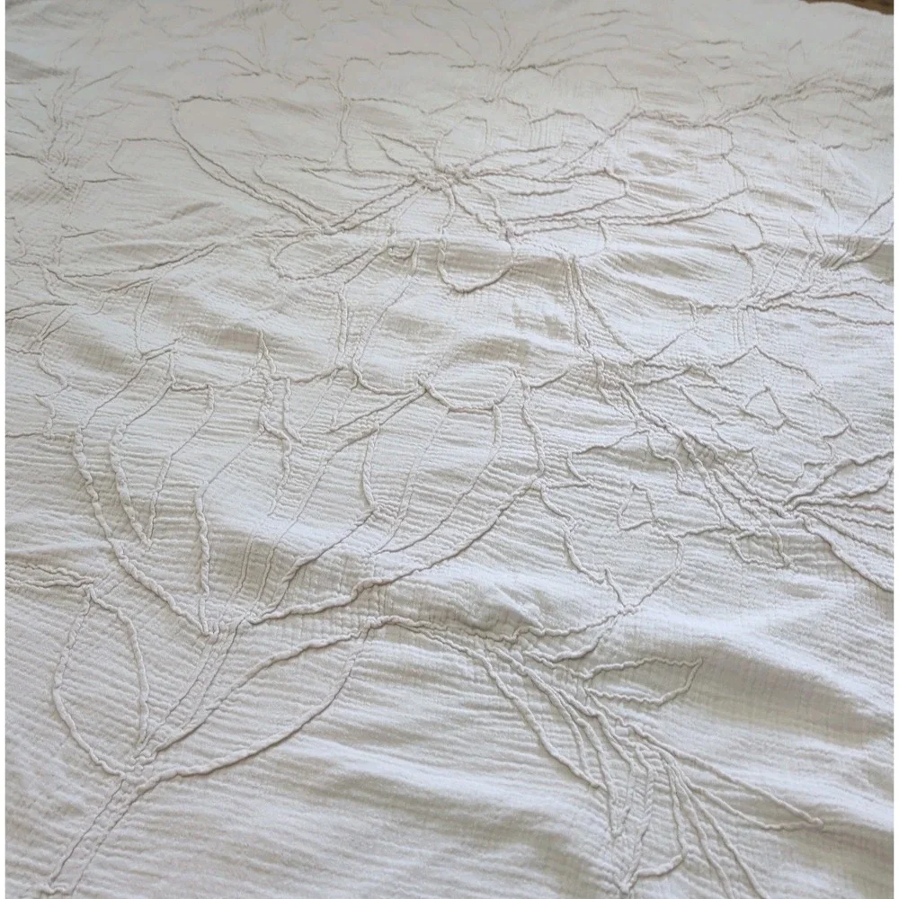 Urban Outfitters Twin XL Ivory Lumi Floral Roping Duvet Cover Boho Crinkle Gauze